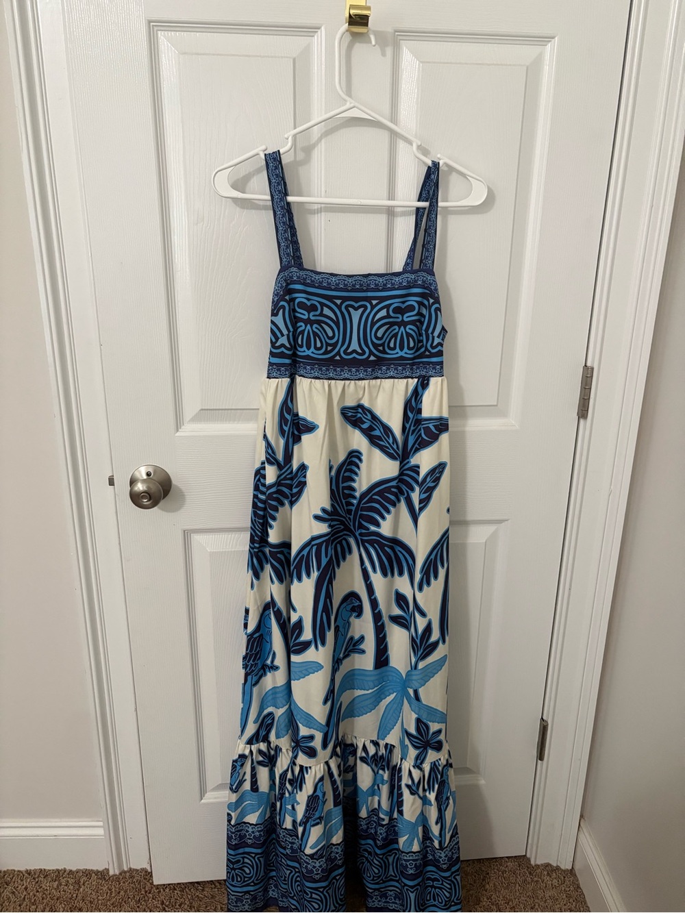 Women’s Blue Palm-Print Maxi Dress Worn ONCE